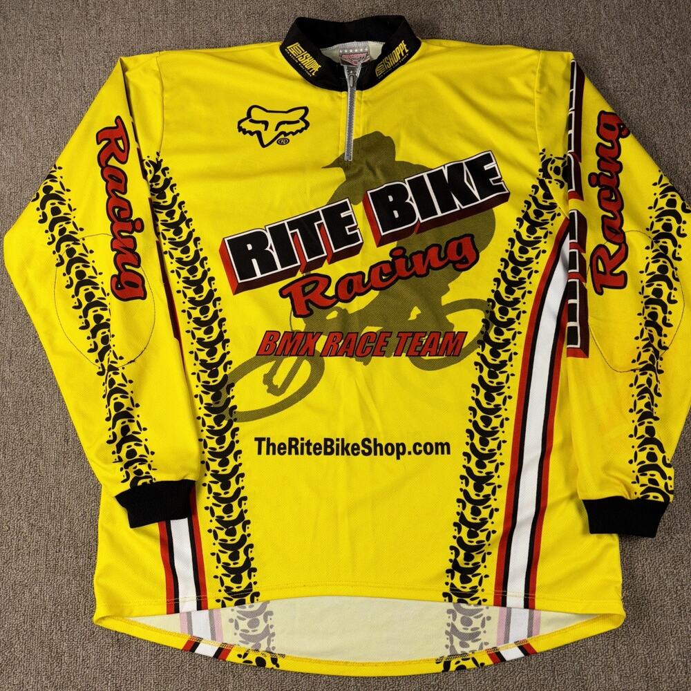 Motocross Racing Rite Bike Fox Jersey Medium Yellow Tire Tracks